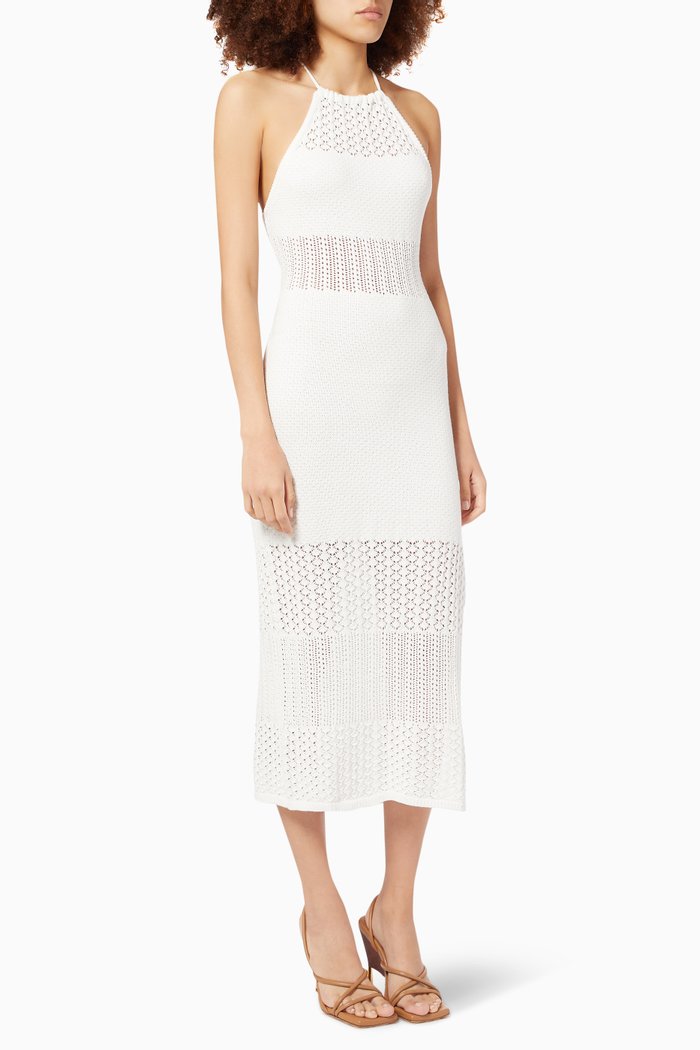 

Calypso Crochet Open Back Midi Dress in Cotton, White