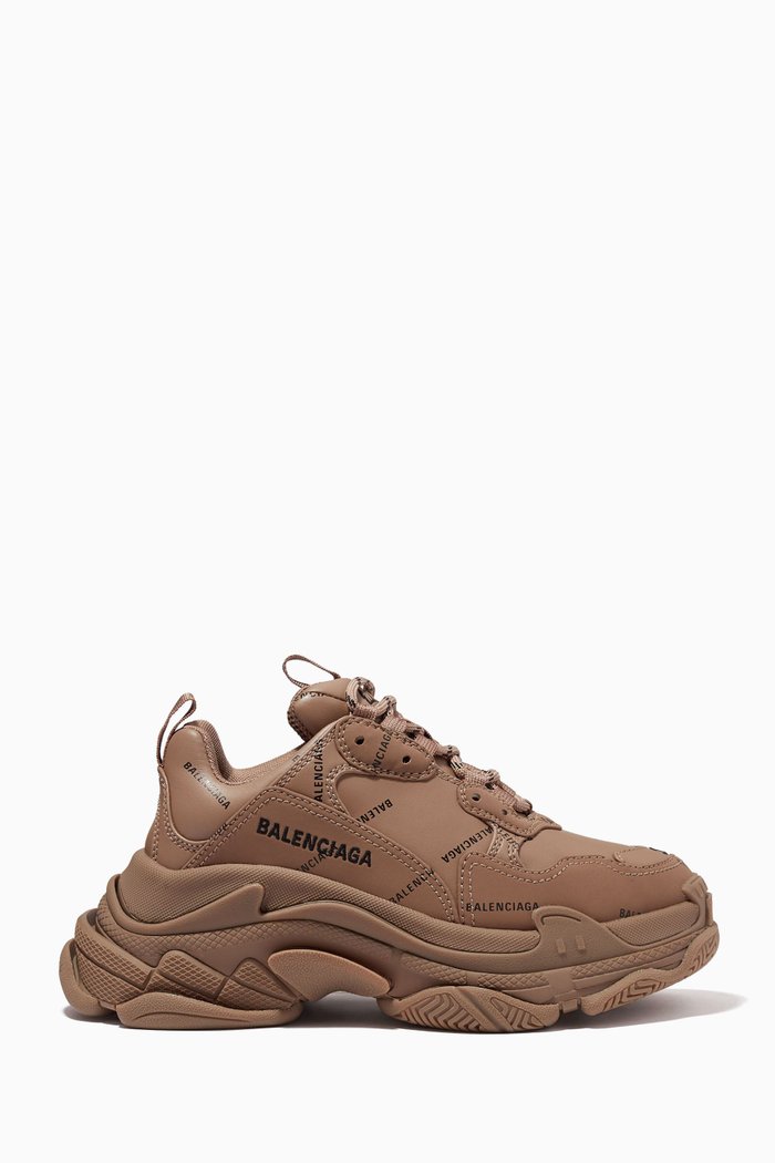 

Triple S All-over Logo Sneakers in Double Foam & Mesh, Neutral