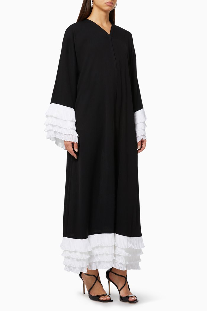 

Contrast Ruffle Trim Abaya, Black