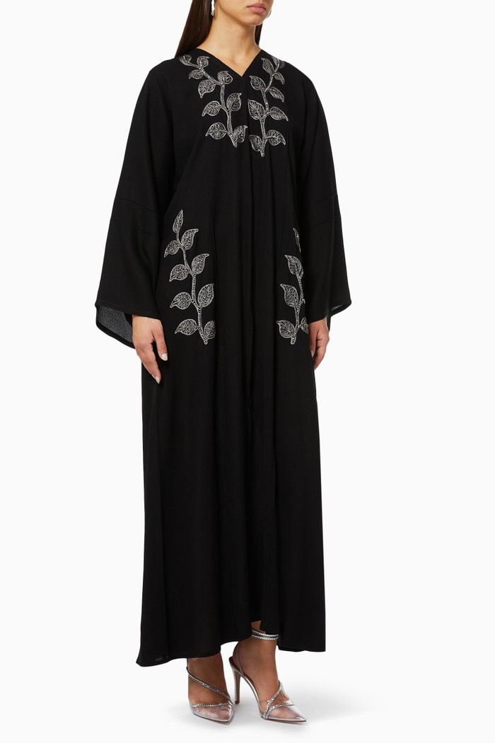 

Contrast Embroidered Abaya, Black