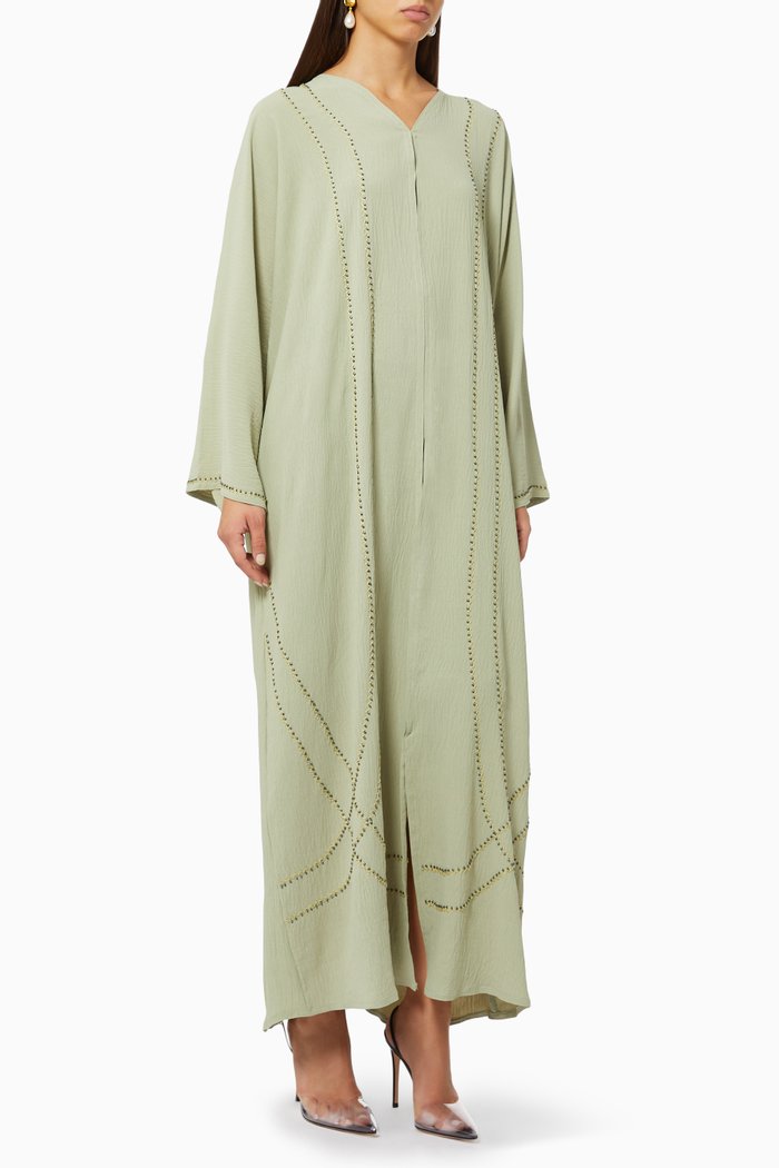 Contrast Embroidered Abaya, Neutral