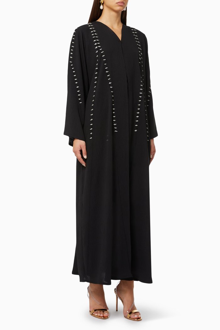 

Contrast Embroidered Abaya, Black