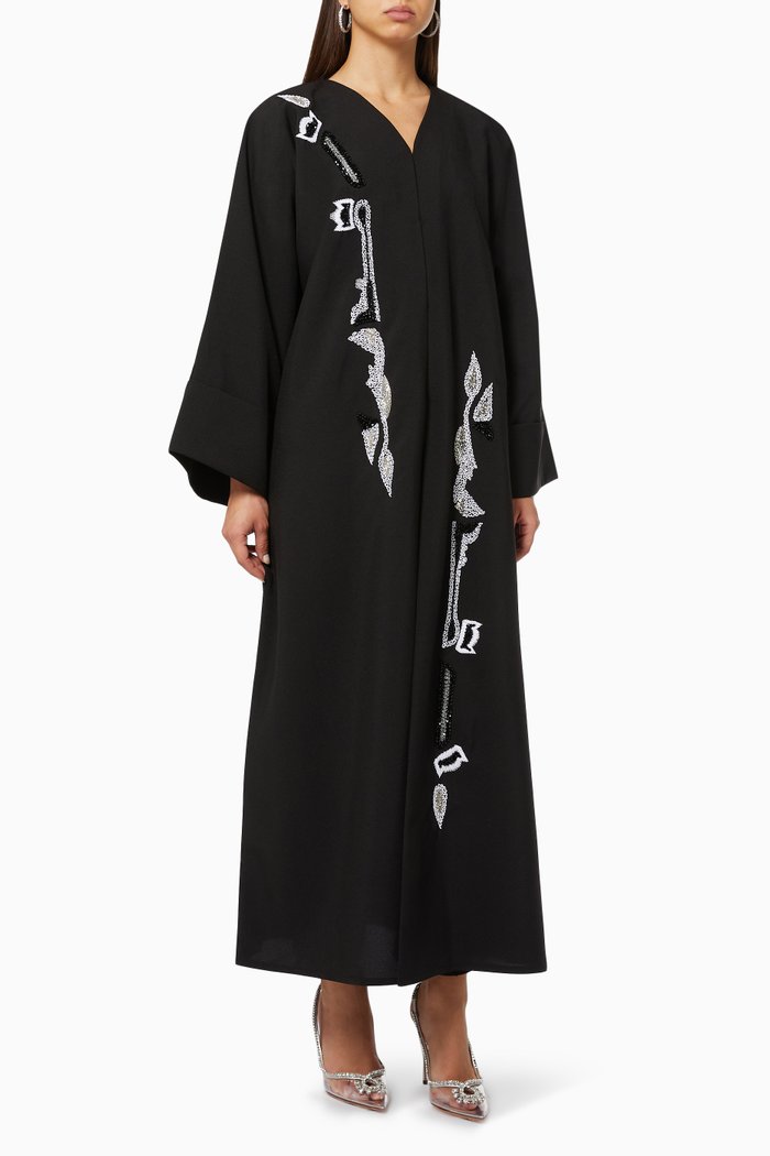 

Contrast Embroidered Abaya, Black