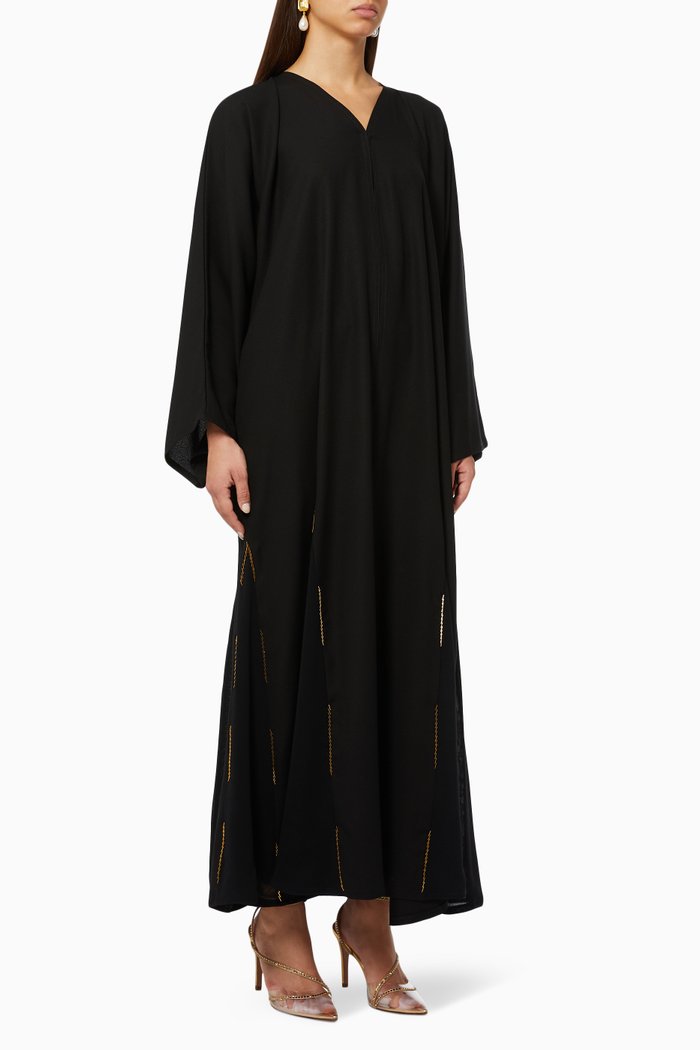 

Contrast Embroidered Abaya, Black