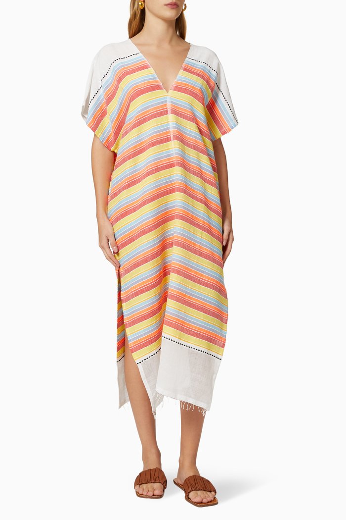 

Mokati Long Split Caftan in Cotton, Multicolour