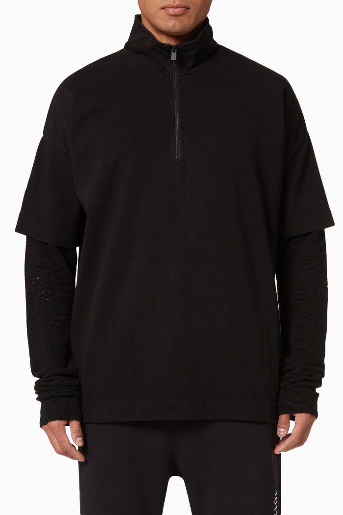 Double Long Sleeve Destroyed T-shirt in Cotton, Black