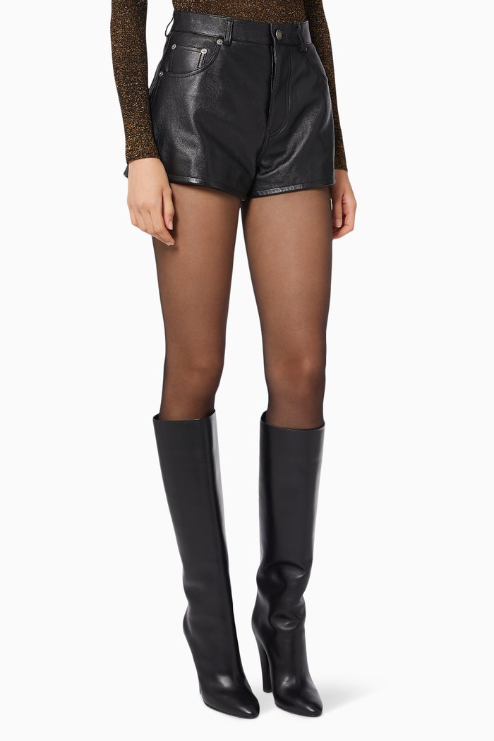 

High Waist Shorts in Lambskin, Black