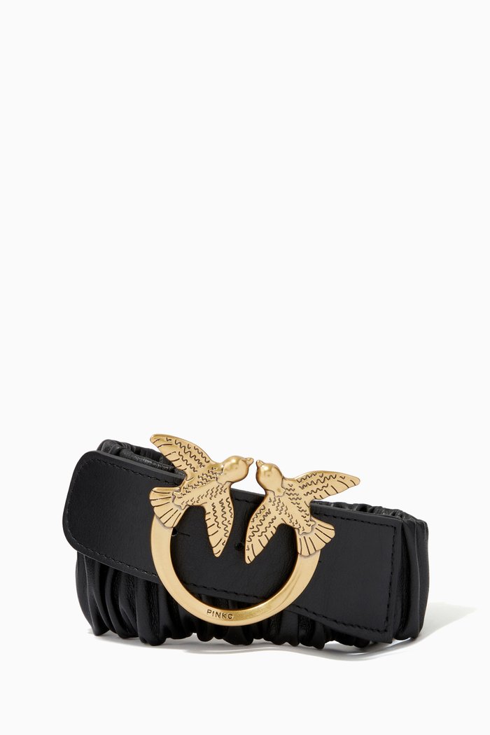 

Gathered Love Birds Belt in Leather, White