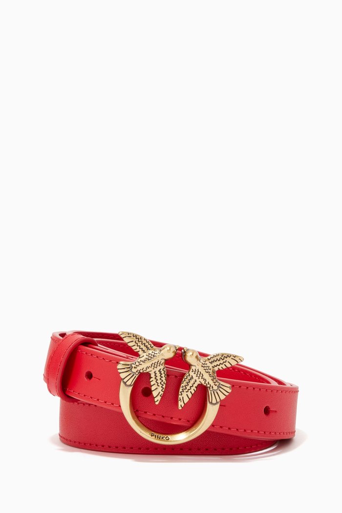 

Love Birds Thin Belt in Leather, White