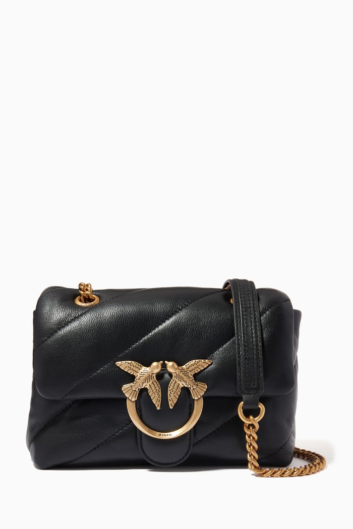 

Classic Love Mini Puff Maxi Quilt Bag in Leather, Black