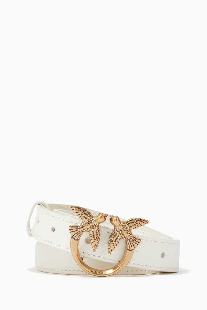 

Love Birds Thin Belt in Leather, White