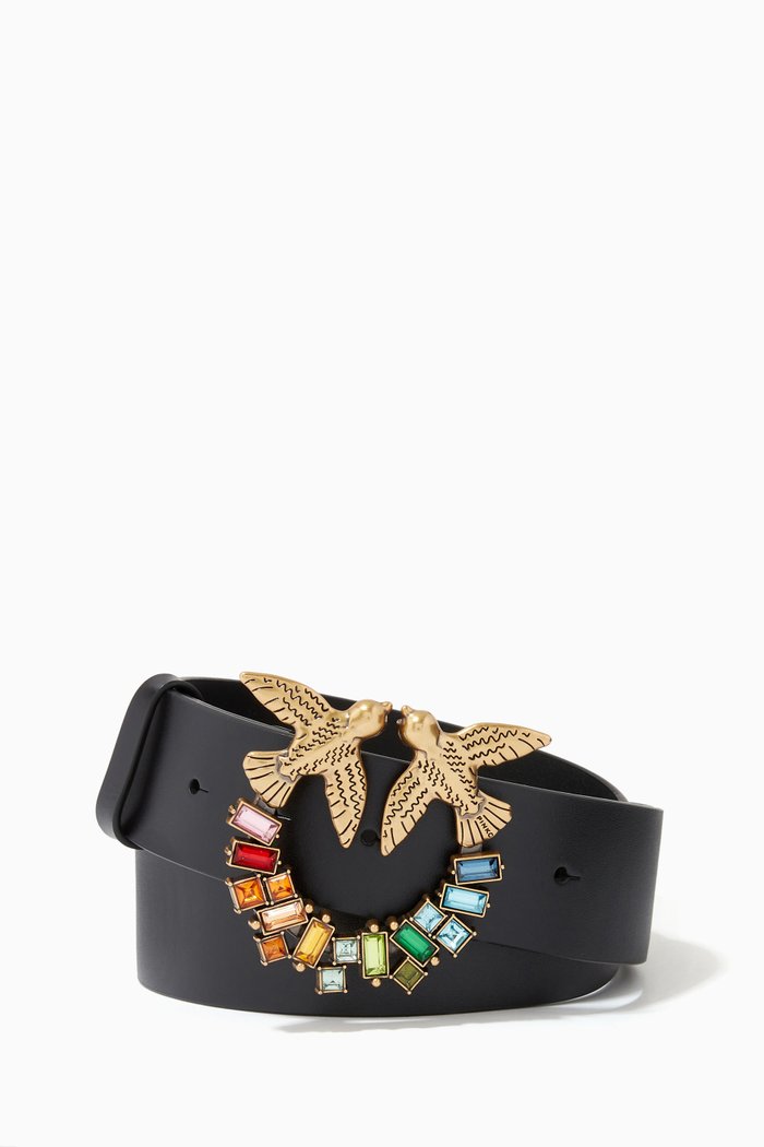 

Love Birds Jewel Rainbow Belt in Leather, Black