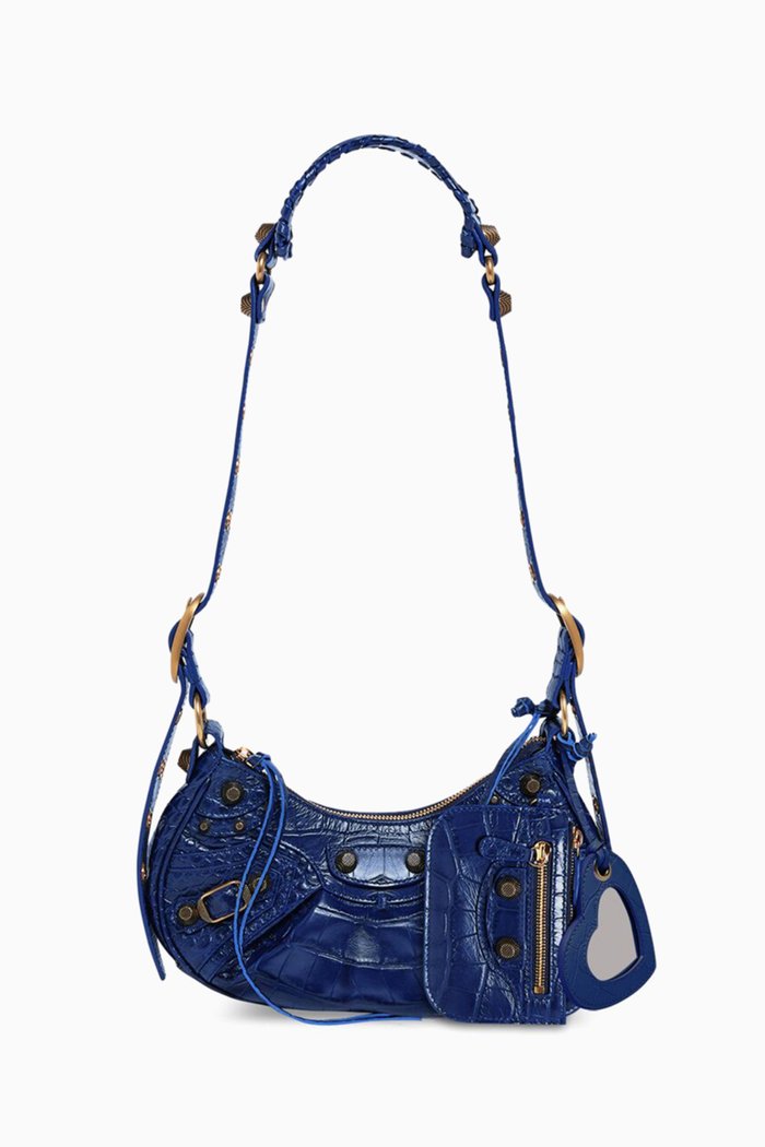 

Le Cagole XS Shoulder Bag in Croc-embossed Calfskin, Blue