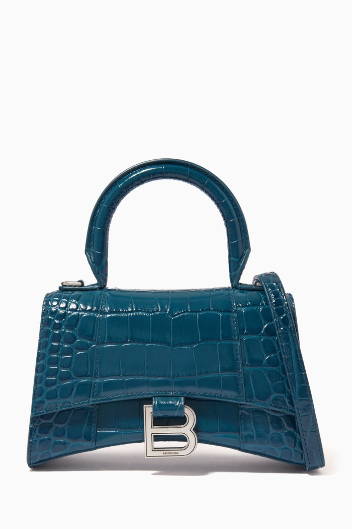 

Hourglass XS Top Handle Bag in Shiny Crocodile Embossed Calfskin, Blue
