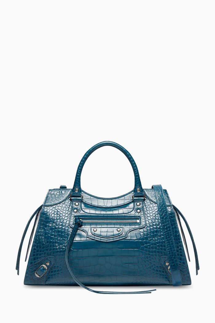 

Neo Classic Medium Top Handle Bag in Croc-embossed Calfskin, Blue