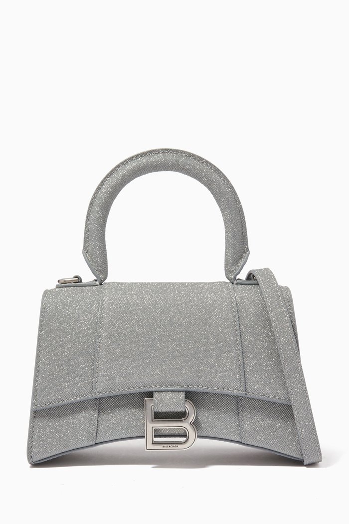 

Hourglass XS Top Handle Bag in Glitter Fabric, Grey