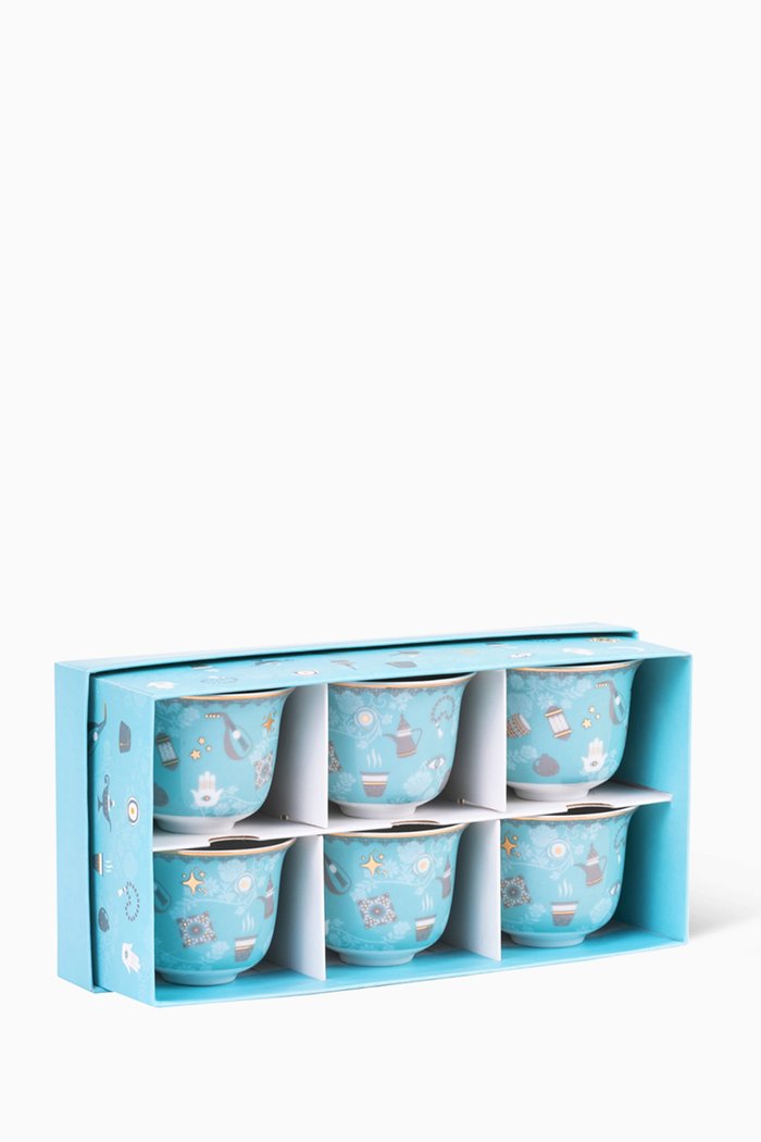 

Arabian Nights Arabic Coffee Cups, Set of 6, Blue