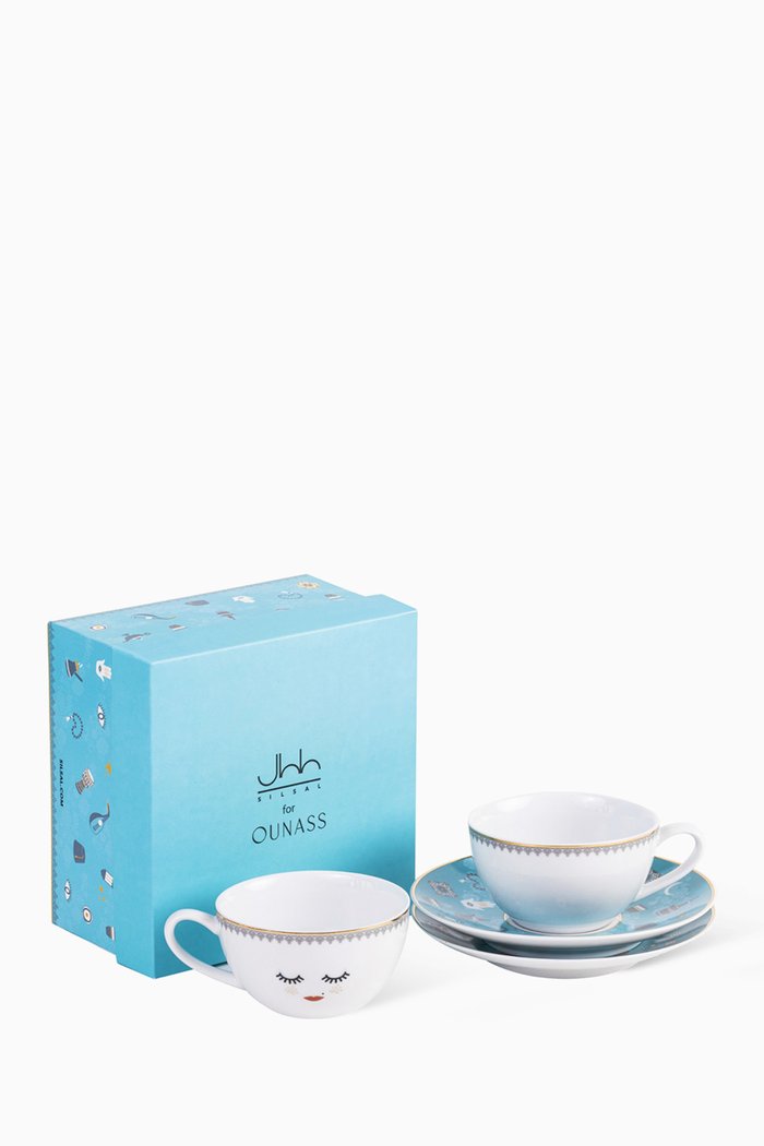

Arabian Nights Arabic Tea Cup & Saucer, Set of 2, Blue