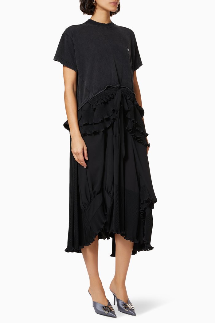 

Sporty B T-shirt Dress in Technical Georgette & Jersey, Black