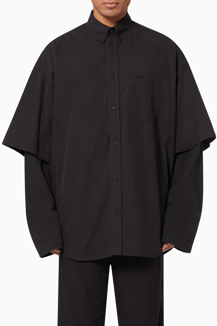 

Patched Sleeve Shirt in Cotton, Black