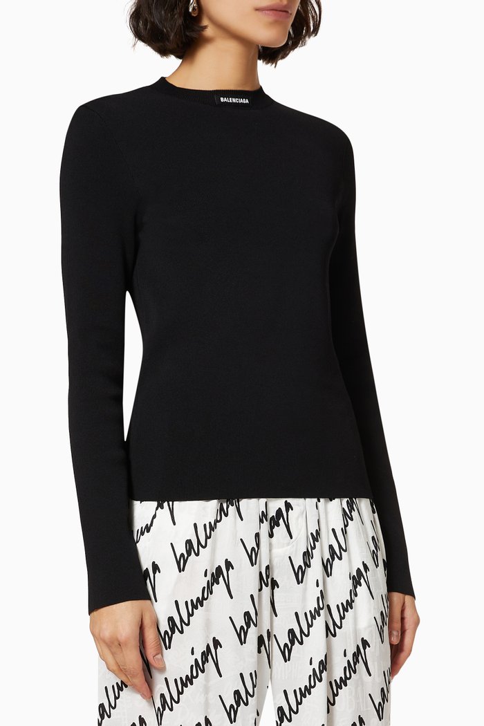 

Logo Tag Sweater in Viscose Knit, Black