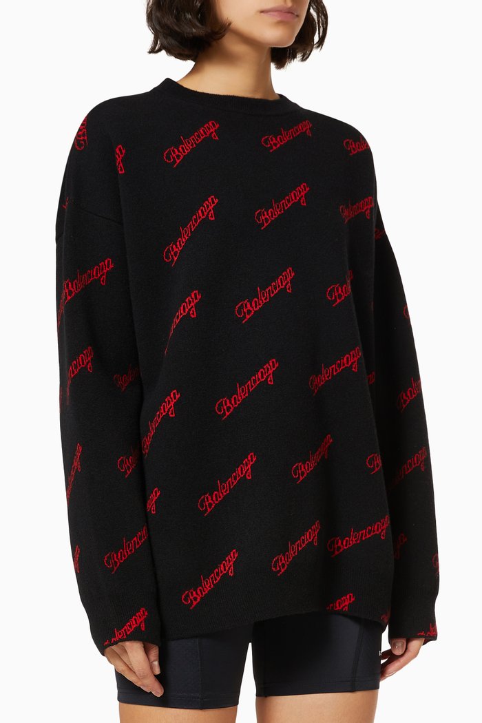 

All-over Script Logo Sweater in Wool Knit, Black
