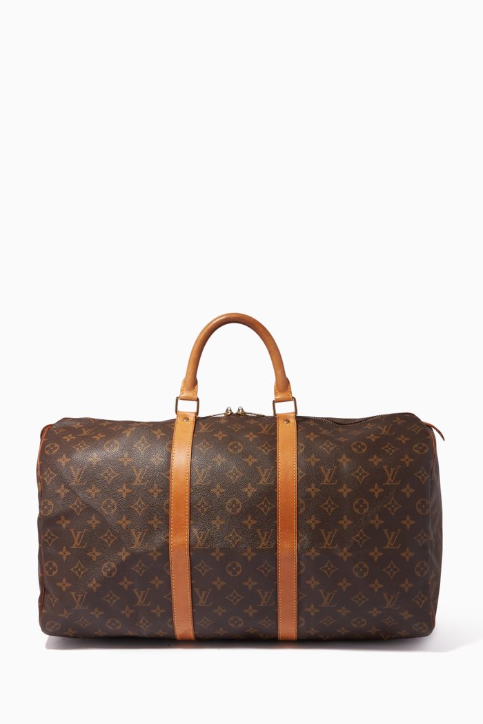 

Keepall 50 Boston Travel Bag in Monogram Canvas, Brown