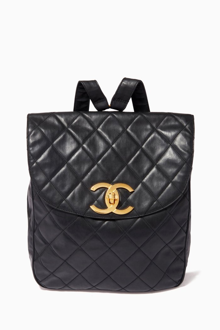

CC Logo Backpack in Quilted Leather, Black