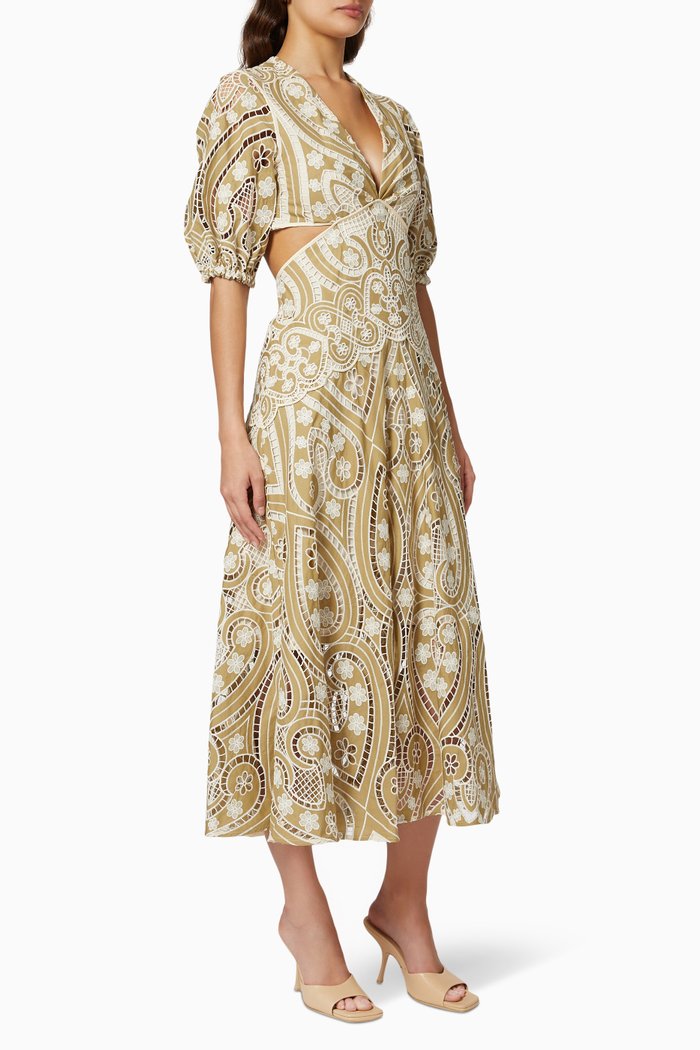 

Naomi Guipure Lace Dress in Cotton, Green