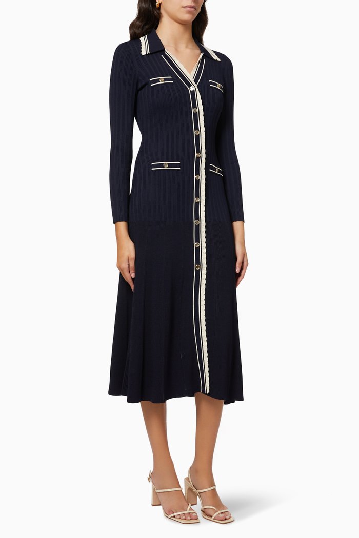 

Alexandrine Midi Dress in Rib Knit, Blue