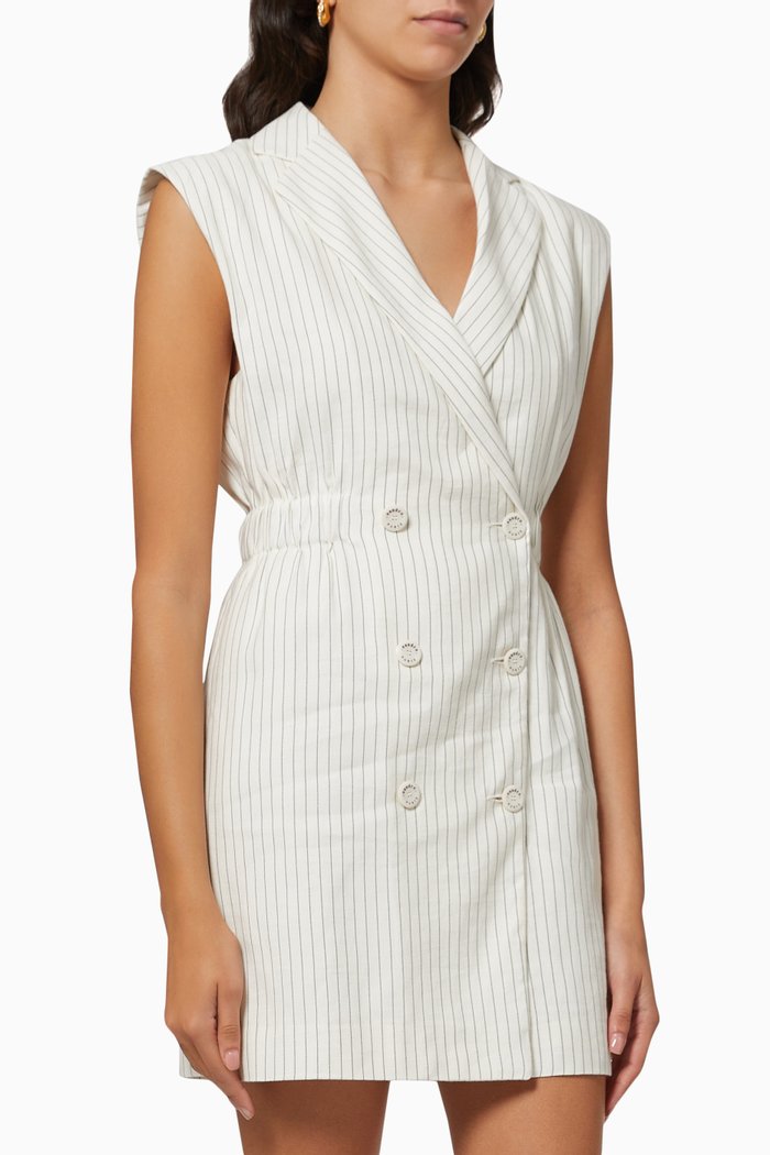 

Striped Tailored Dress in Linen, Neutral