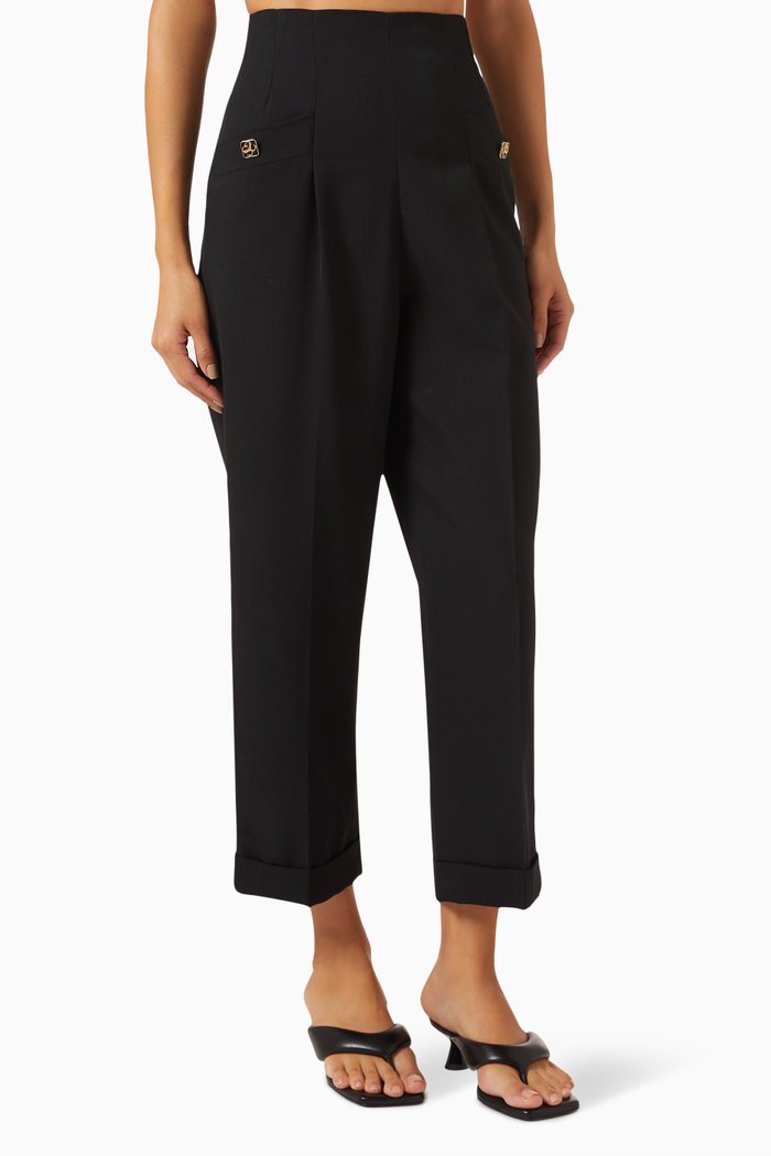 

High-waisted Pants in Virgin Wool, Black