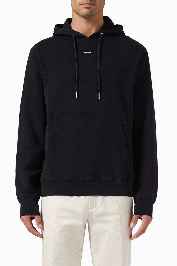 

Embroidered Hoodie in Organic Cotton, Black
