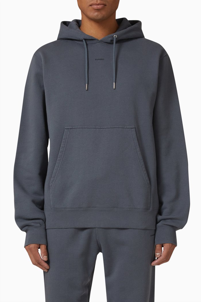 

Logo Embroidered Hoodie in Cotton Fleece, Grey