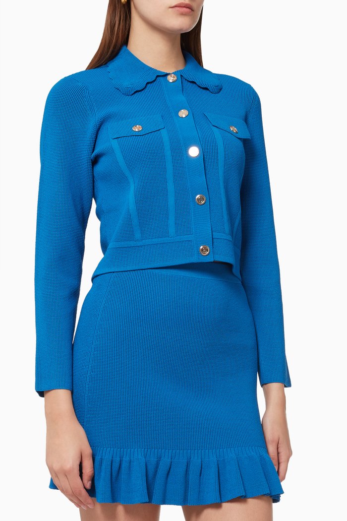 

Paco Single Breasted Jacket in Waffle Knit, Blue