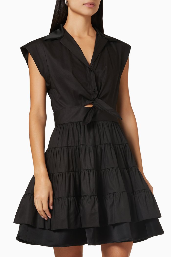 

Ruffle Tiered Mini Dress in Cotton, Black