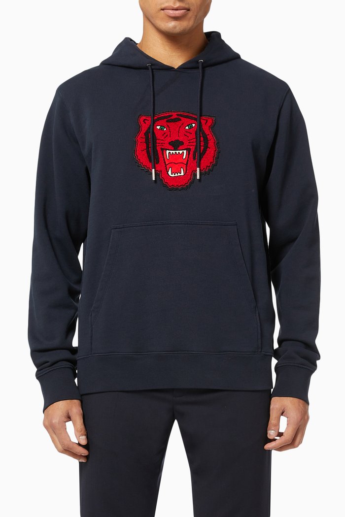 

Tiger Patch Hoodie in Cotton Fleece, Blue