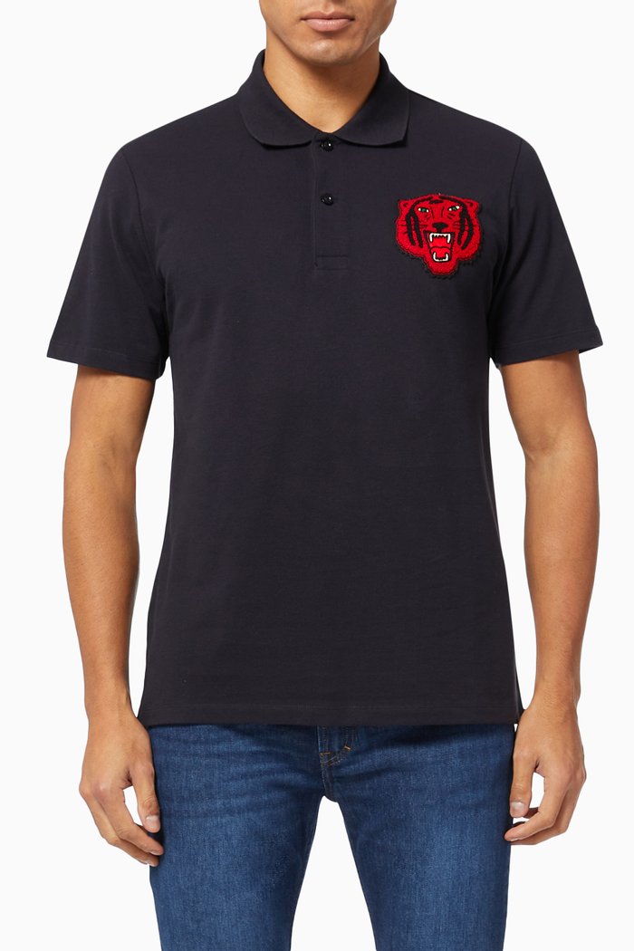 

Tiger Patch Polo T-shirt in Cotton Piqué, Blue