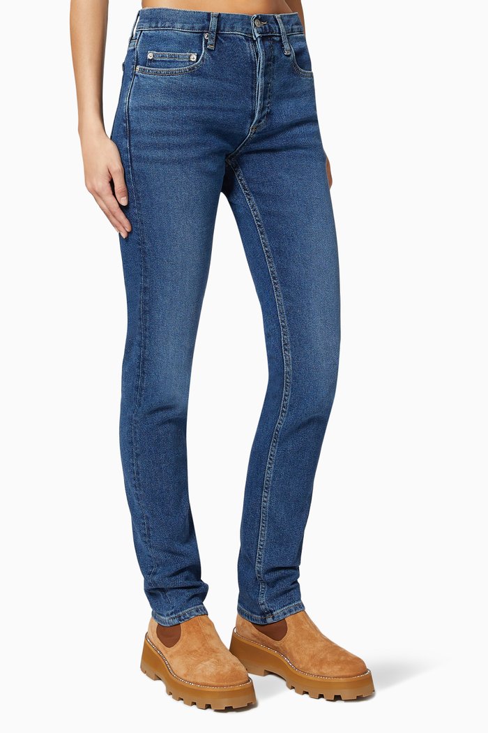 

Slim Washed Jeans in Cotton Denim, Blue