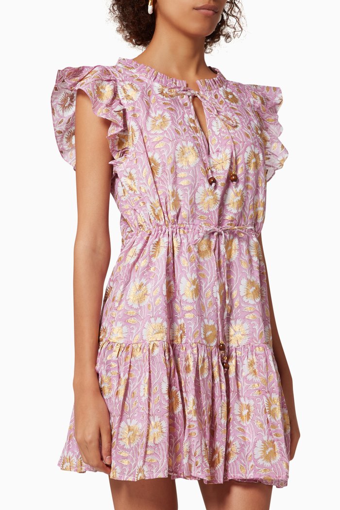 

Flirty Block-printed Dress in Cotton Voile, Pink