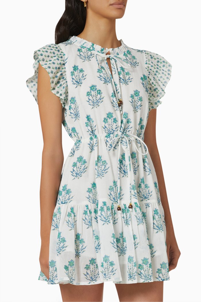 

Printed Dress in Cotton Voile, White