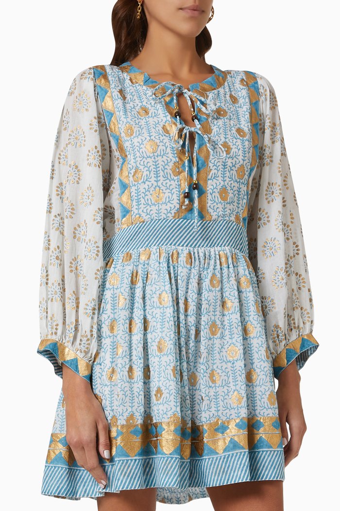 

Tie-Front Floral Mini Dress, Blue
