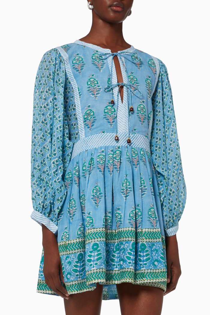 

Tie-Front Floral Mini Dress, Blue