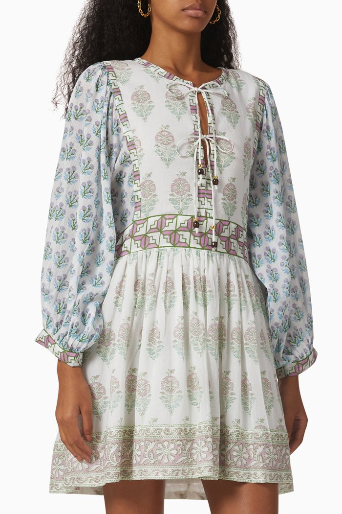

Tie-Front Floral Mini Dress, Blue
