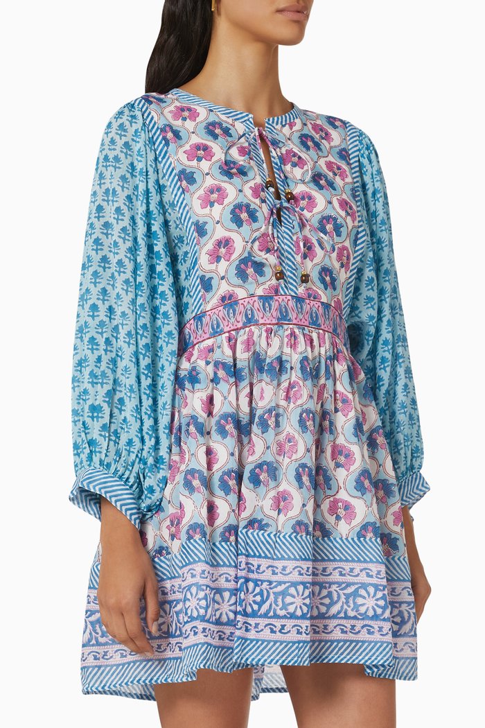 

Tie-Front Floral Mini Dress, Blue
