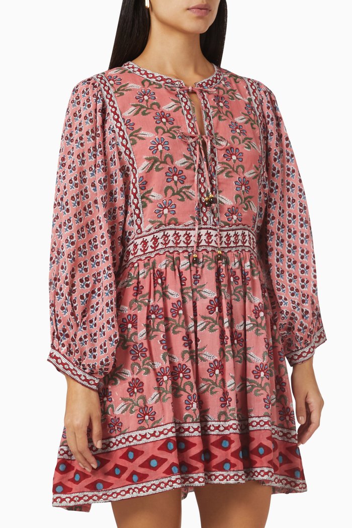 

Tie-Front Floral Mini Dress, Red