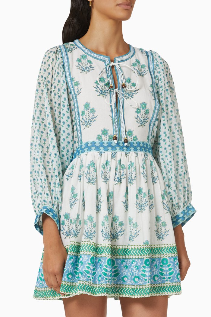 

Tie-Front Floral Mini Dress, White