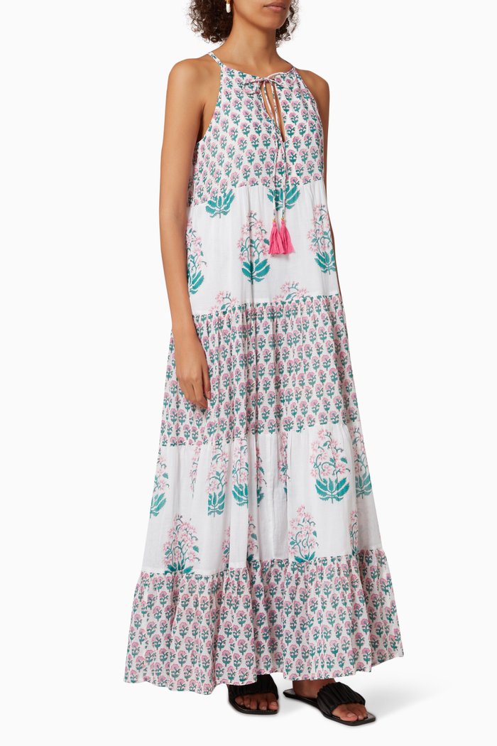 

Tassel Tiered Maxi Dress in Cotton Voile, Multicolour