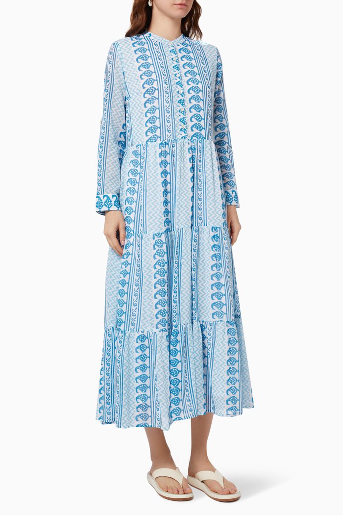 

Floral Maxi Dress in Cotton Voile, Blue