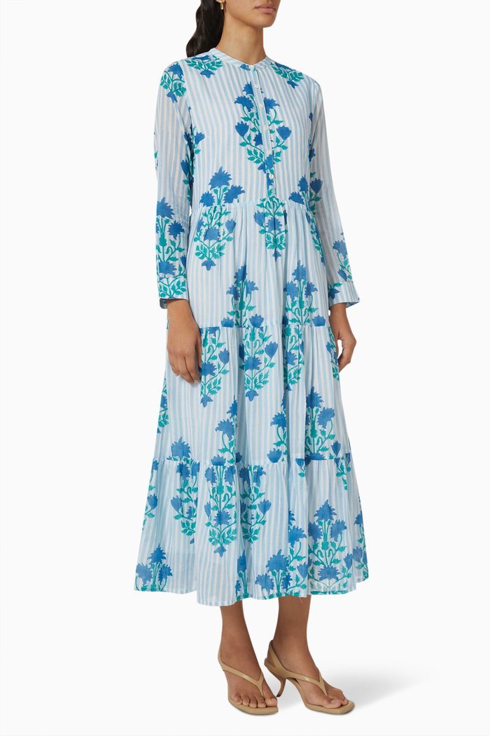 

Floral Maxi Dress in Cotton Voile, Blue
